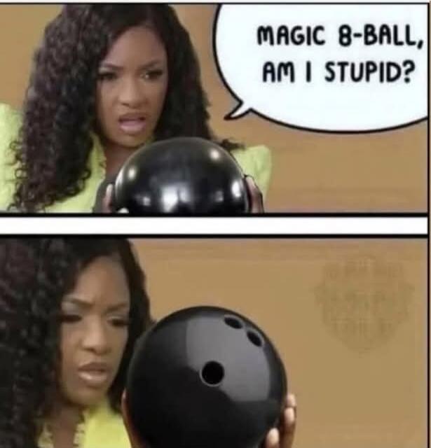 MAGIC 8-BALL, AM I STUPID?
