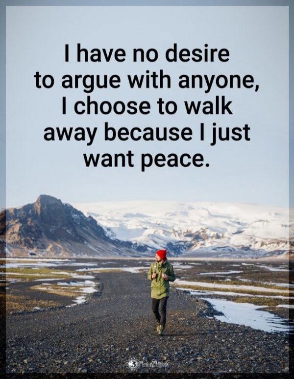 I have no desire to argue with anyone, I choose to walk away because I just want peace.