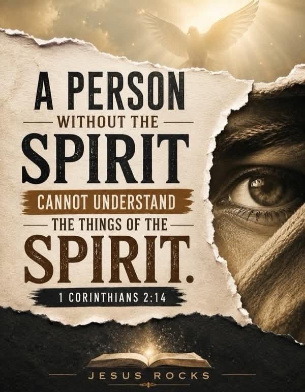 A PERSON WITHOUT THE SPIRIT CANNOT UNDERSTAND THE THINGS OF THE SPIRIT. 1 CORINTHIANS 2:14. JESUS ROCKS