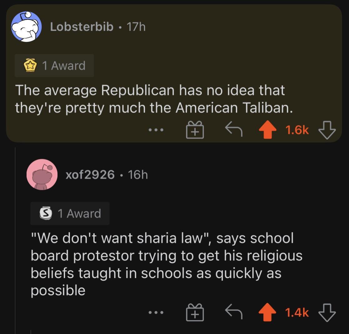 o o X3 1q o IO WA 1 Award The average Republican has no idea that theyre pretty much the American Taliban A 4 ek b x0f2926 16h S RWWELe We dont want sharia law says school oloE 1ge Mool G o aYilae R o X o 1N 1 Ie oVS beliefs taught in schools as quickly as possible S 4y