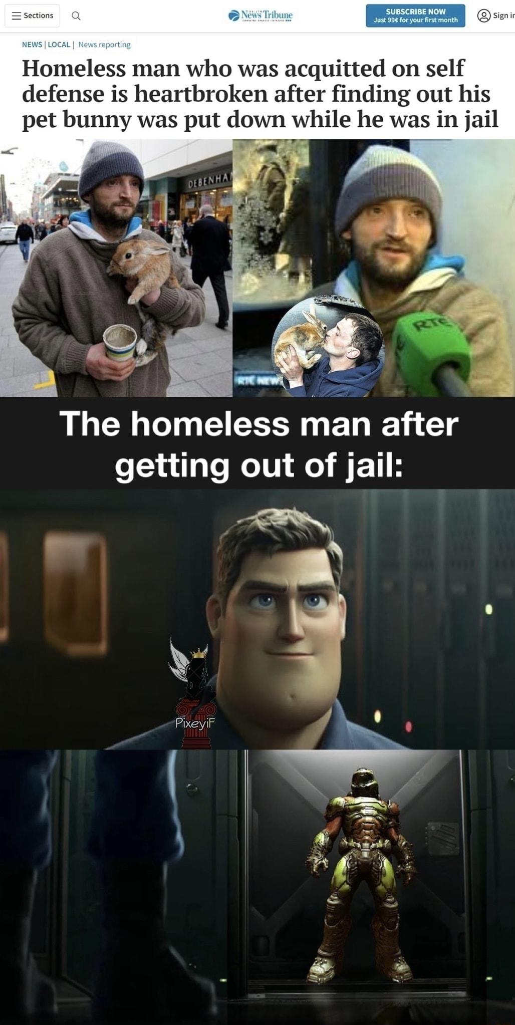 Homeless man who was acquitted on self defense is heartbroken after finding out his pet bunny was put down while he was in jail 9