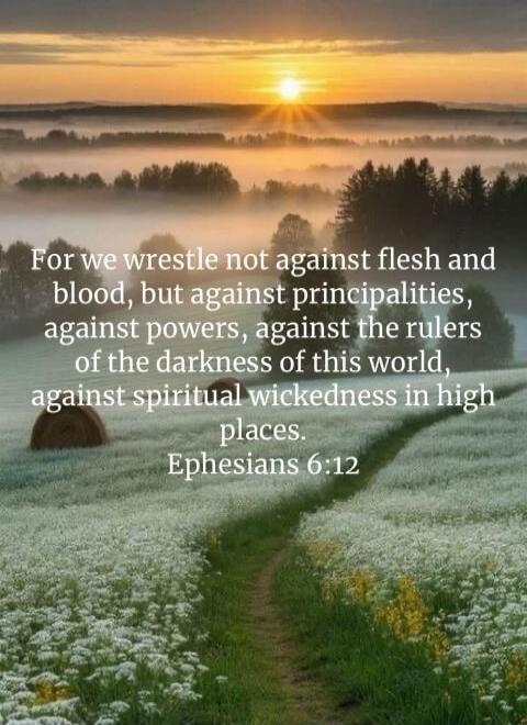 For we wrestle not against flesh and blood, but against principalities, against powers, against the rulers of the darkness of this world, against spiritual wickedness in high places. Ephesians 6:12