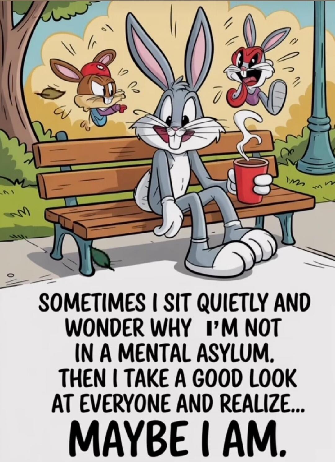 SOMETIMES I SIT QUIETLY AND WONDER WHY I’M NOT IN A MENTAL ASYLUM. THEN I TAKE A GOOD LOOK AT EVERYONE AND REALIZE... MAYBE I AM.