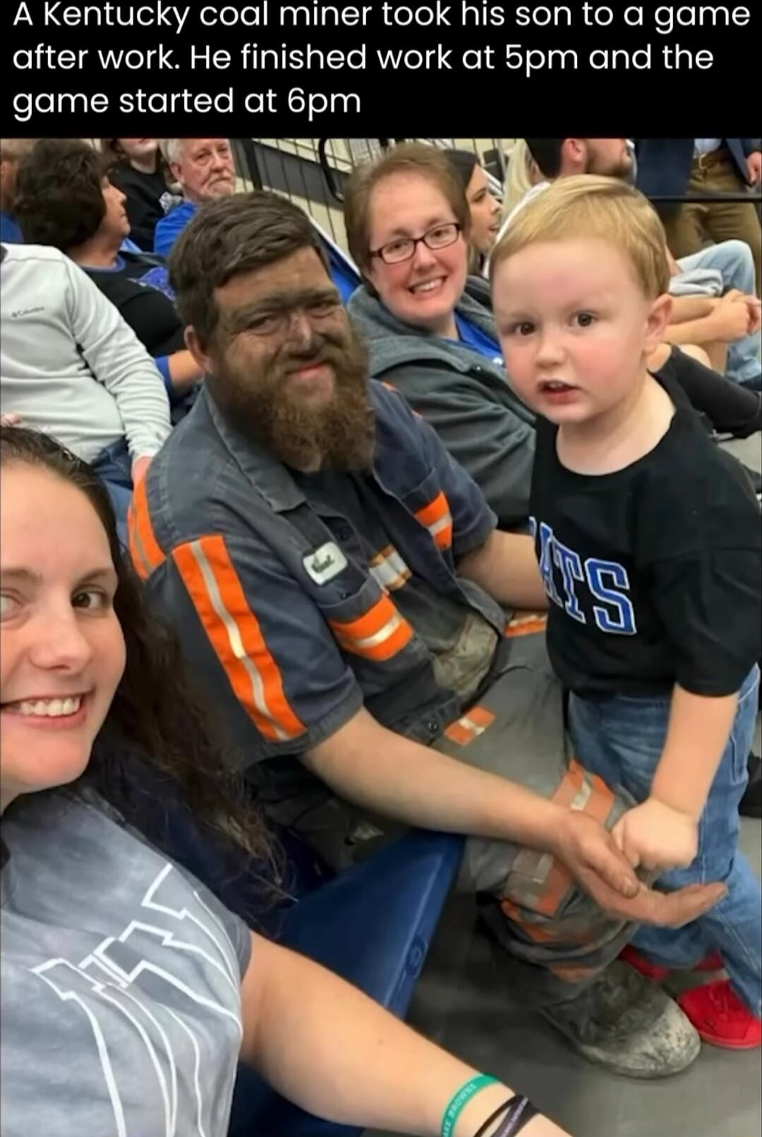 A Kentucky coal miner took his son to a game after work He finished work at 5pm and the game started at 6pm