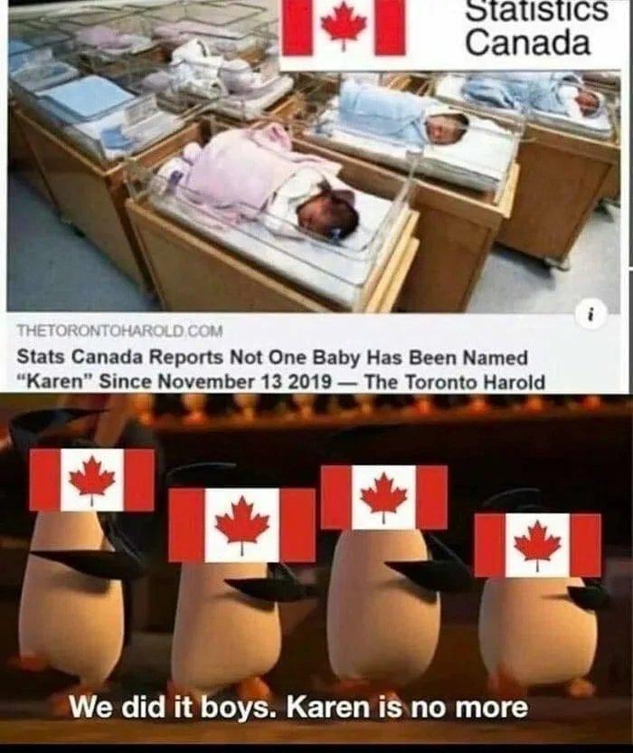 Stats Canada Reports Not One Baby Has Been Named Karen Since November 13 2019 The Toronto Harold We did it boys Karen i no more