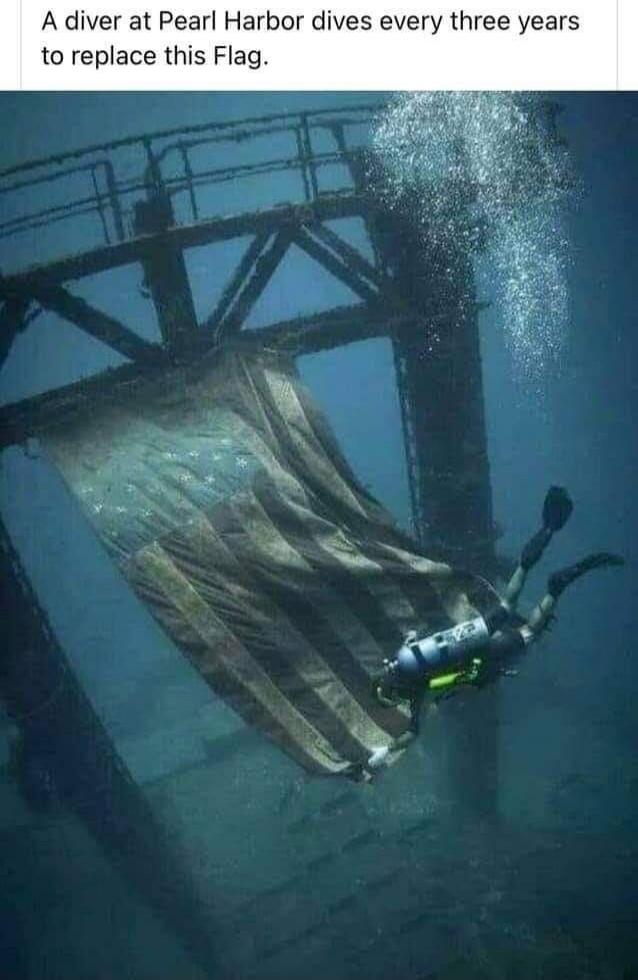 A diver at Pearl Harbor dives every three years to replace this Flag.