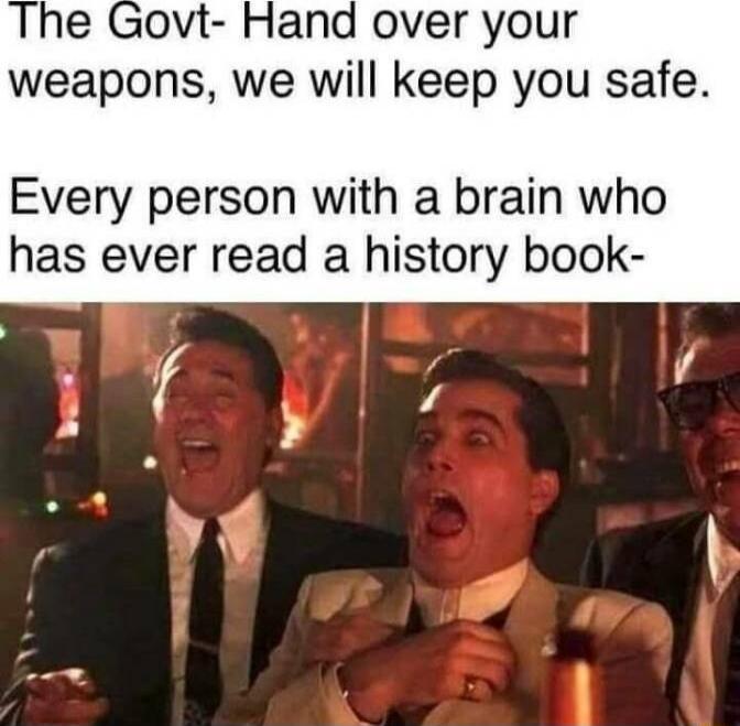 The Govt Hand over your weapons we will keep you safe Every person with a brain who has ever read a history book