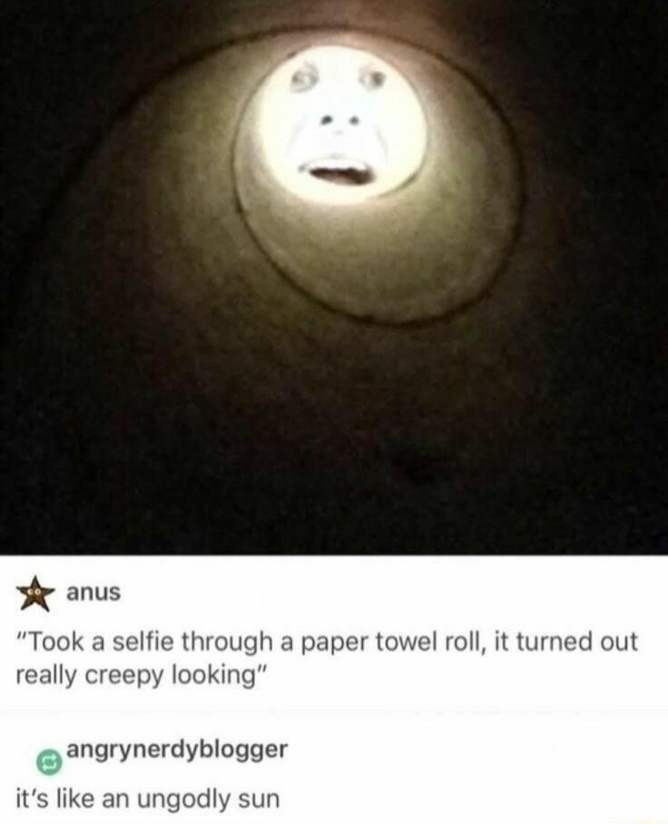 Took a selfie through a paper towel roll it turned out really creepy looking angrynerdyblogger its like an