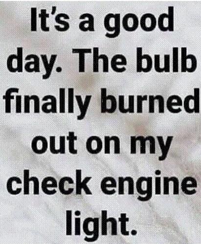 It's a good day. The bulb finally burned out on my check engine light.