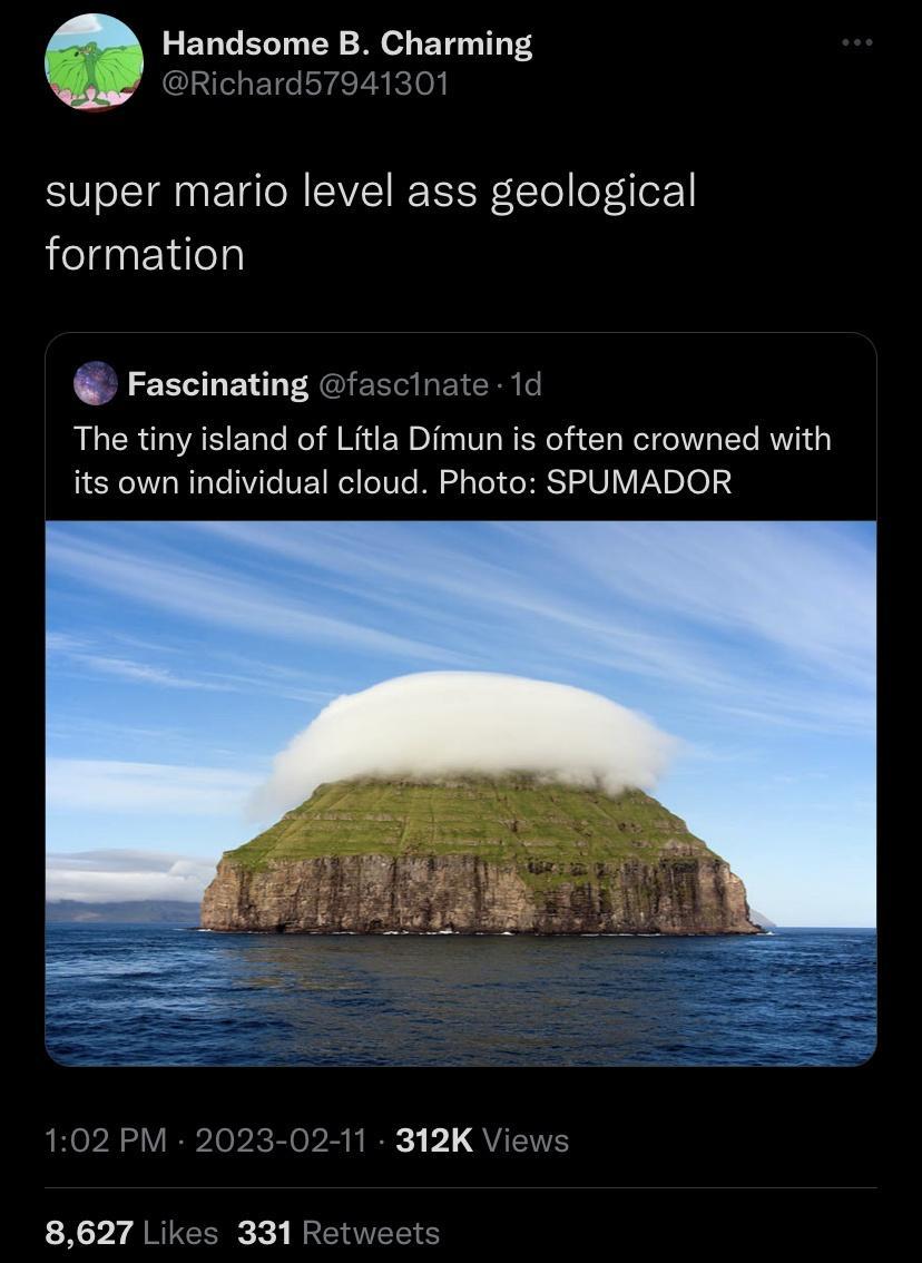 A Handsome B Charming oL o 3 super mario level ass geological formation Fascinating The tiny island of Litla Dimun is often crowned with its own individual cloud Photo SPUMADOR 8627 kXl