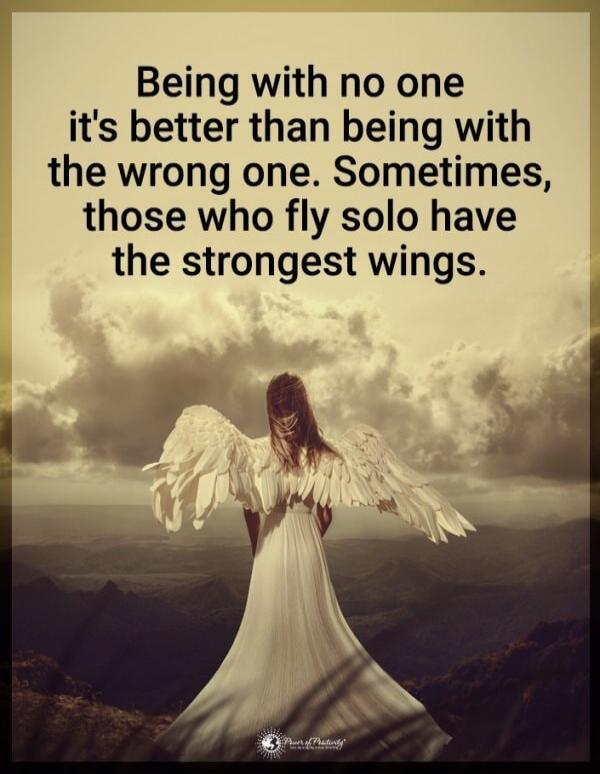 Being with no one it's better than being with the wrong one. Sometimes, those who fly solo have the strongest wings.