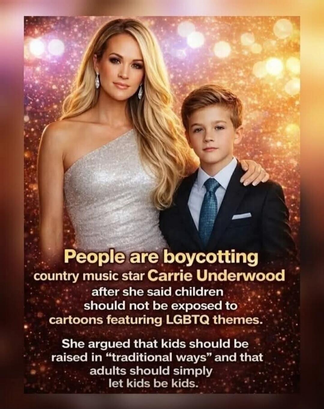 People are boycotting country music star Carrie Underwood after she said children should not be exposed to cartoons featuring LGBTQ themes. She argued that kids should be raised in 