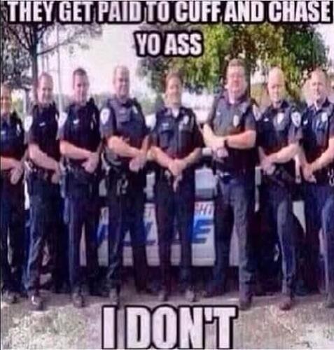 THEY GET PAID TO CUFF AND CHASE YO ASS
I DONT