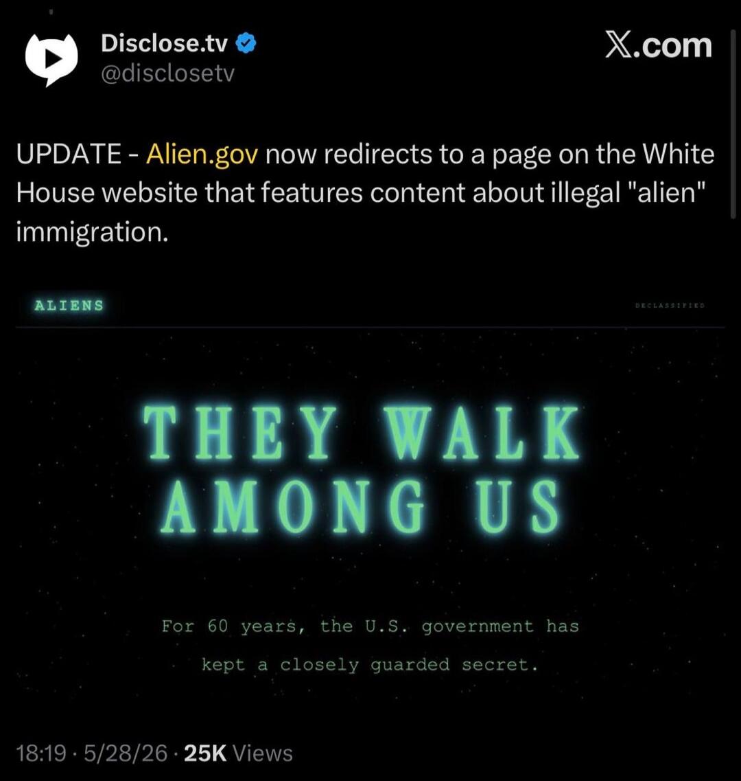 UPDATE - Alien.gov now redirects to a page on the White House website that features content about illegal 