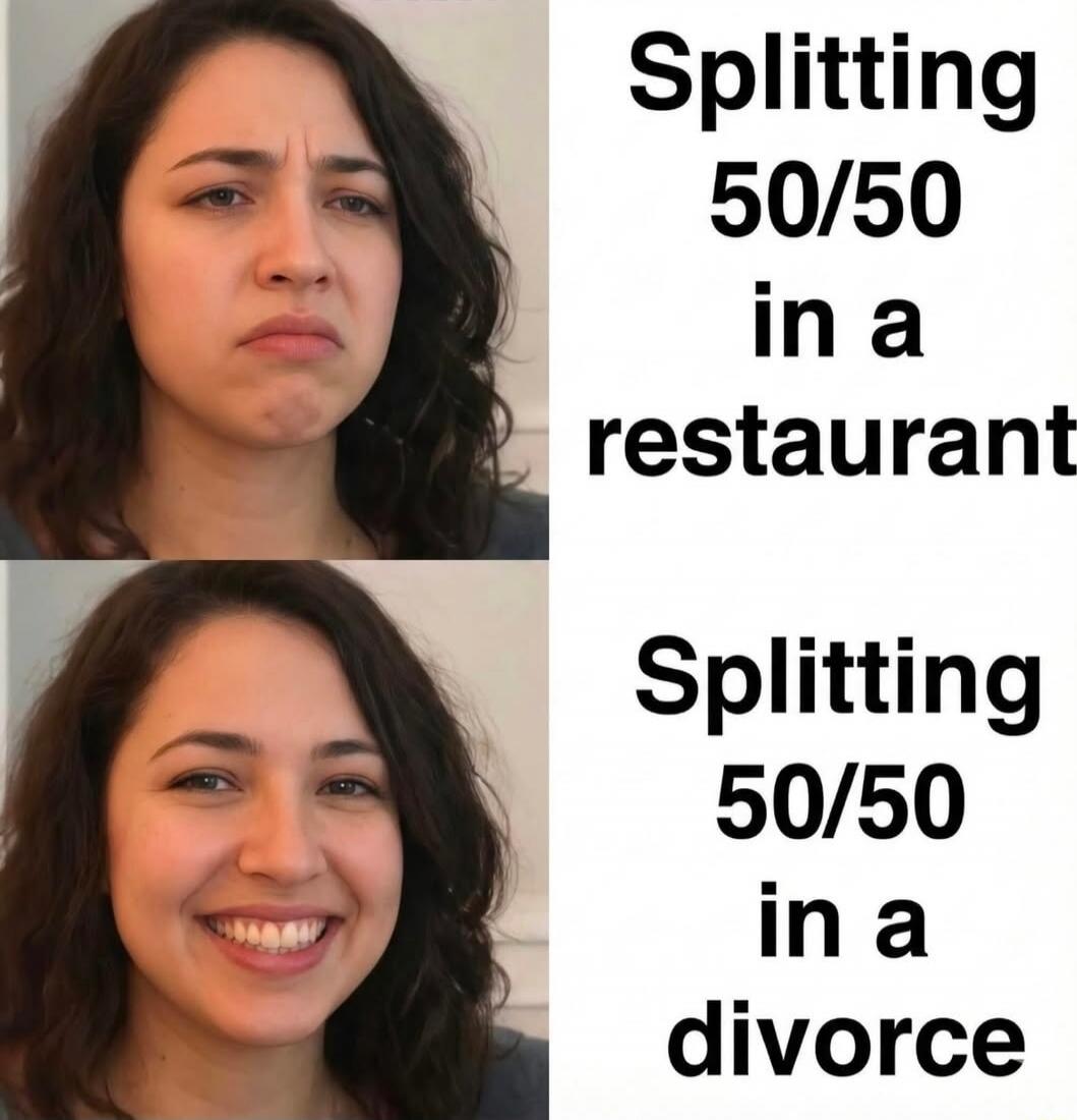 Splitting 50/50 in a restaurant
Splitting 50/50 in a divorce