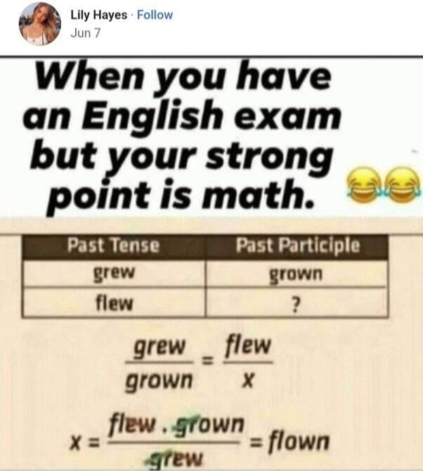 Lily Hayes Follow Jun When you have 1n English exam ut your strong poglt is math