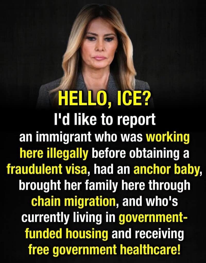 HELLO, ICE? I'd like to report an immigrant who was working here illegally before obtaining a fraudulent visa, had an anchor baby, brought her family here through chain migration, and who's currently living in government-funded housing and receiving free government healthcare!