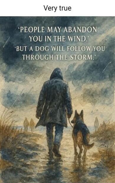 Very true
'PEOPLE MAY ABANDON YOU IN THE WIND.'
'BUT A DOG WILL FOLLOW YOU THROUGH THE STORM.'