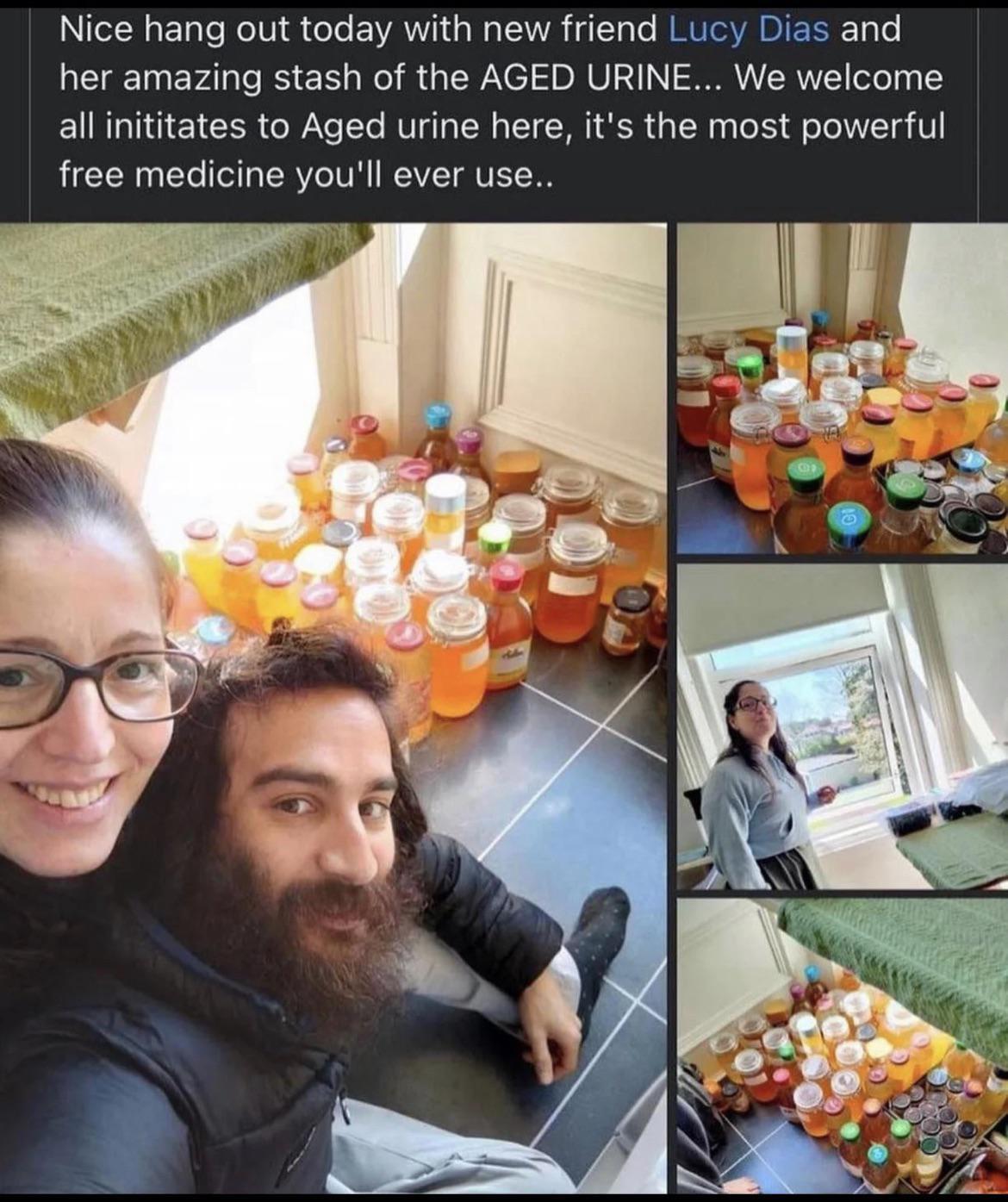 Nice hang out today with new friend Lucy Dias and her amazing stash of the AGED URINE We welcome allinititates to Aged urine here its the most powerful free medicine youll ever use