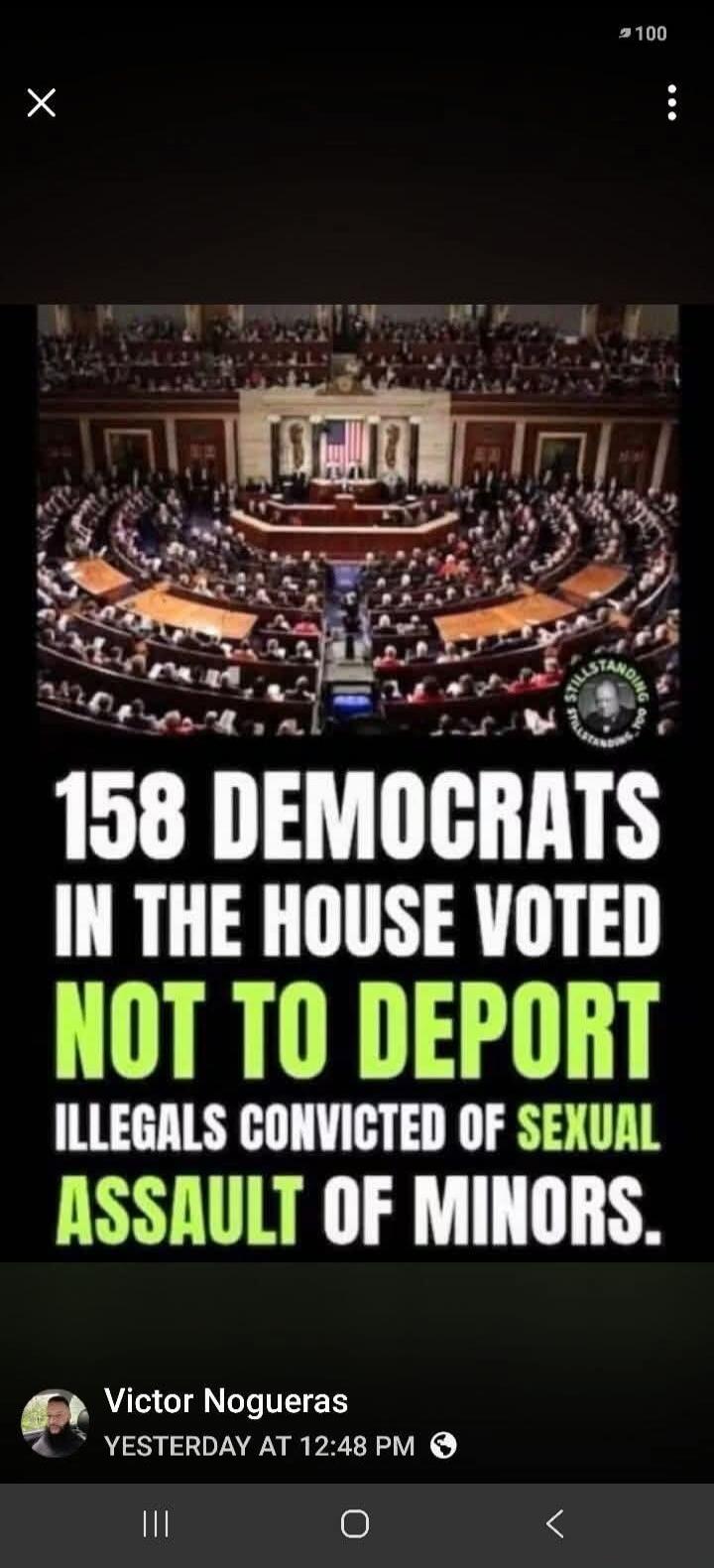 158 DEMOCRATS IN THE HOUSE VOTED NOT TO DEPORT ILLEGALS CONVICTED OF SEXUAL ASSAULT OF MINORS.