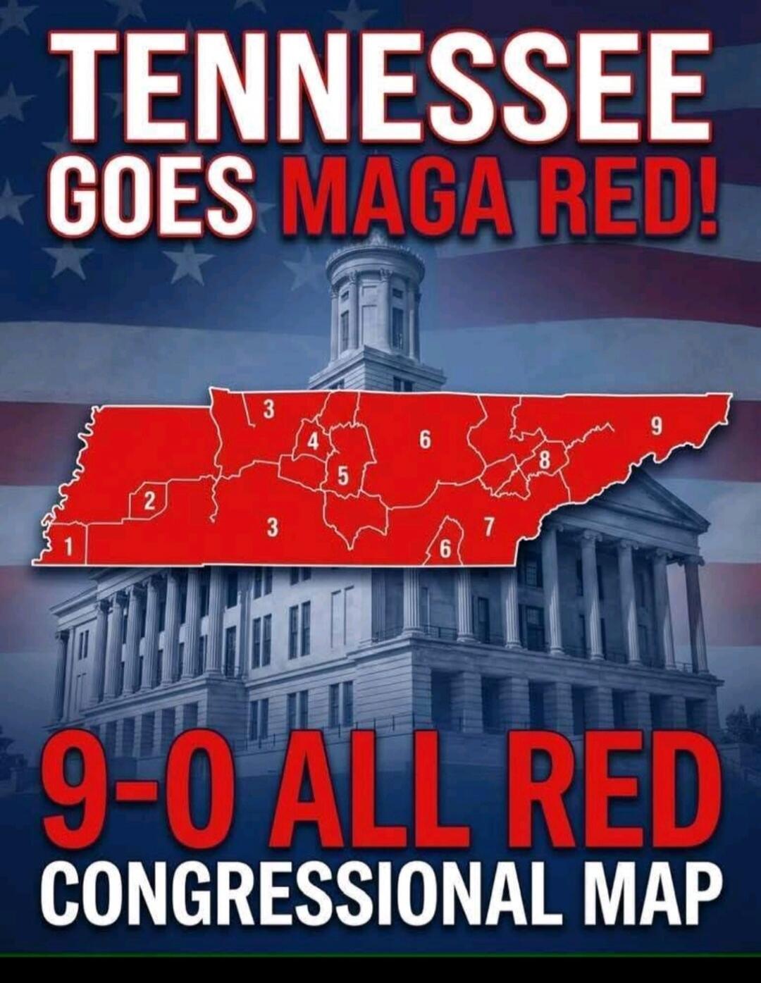 TENNESSEE GOES MAGA RED! 9-0 ALL RED CONGRESSIONAL MAP