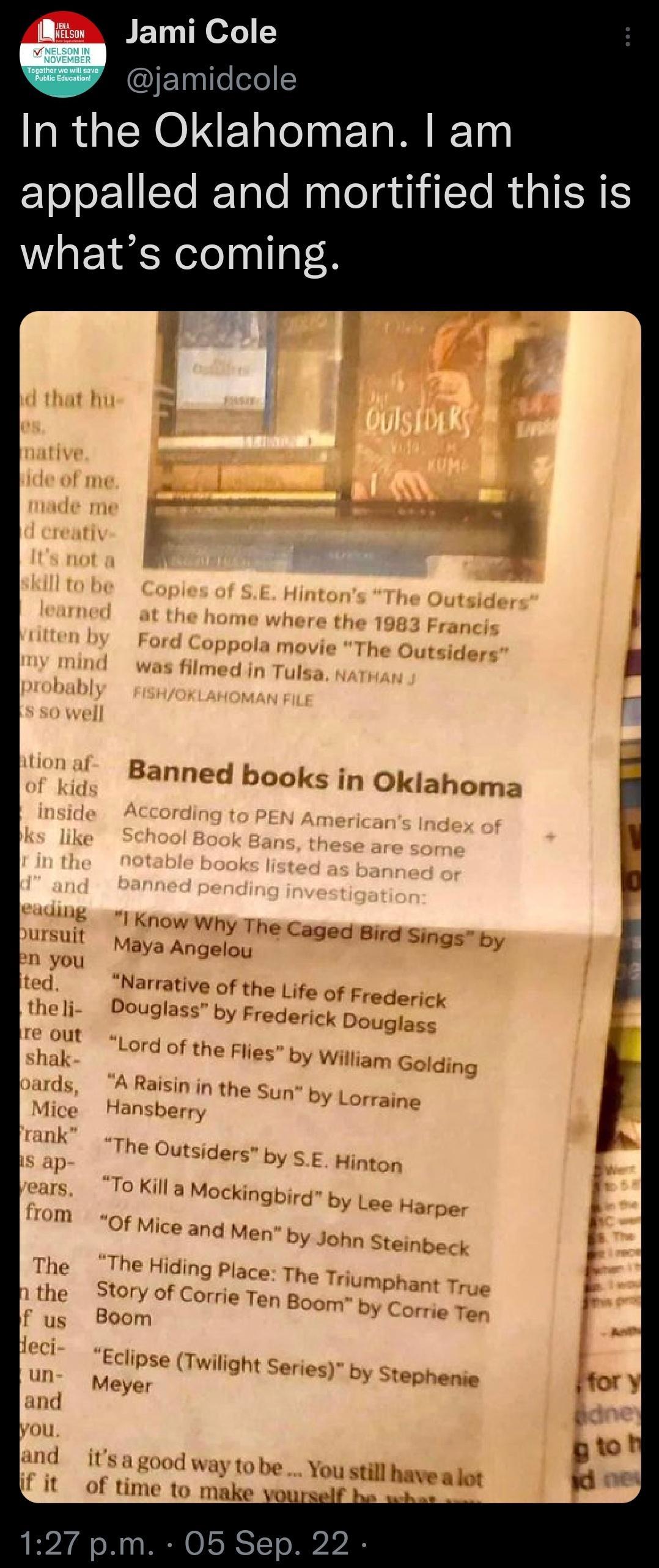 ole In the OklahomanA lam appalled and mortified this is whats coming