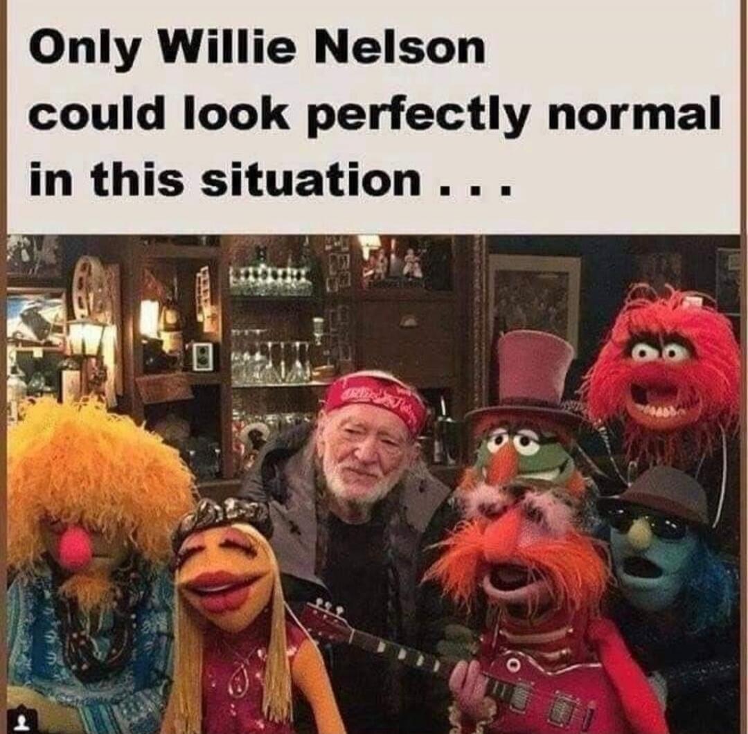 Only Willie Nelson could look perfectly normal in this situation . . .