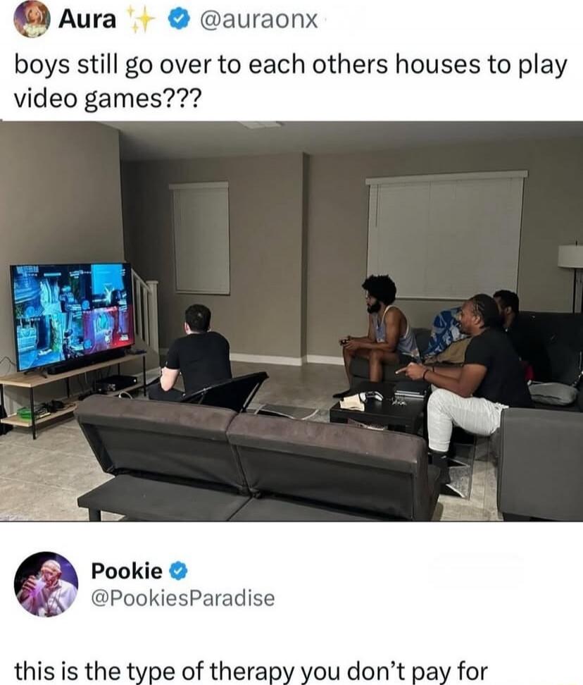 boys still go over to each others houses to play video games??? this is the type of therapy you don’t pay for