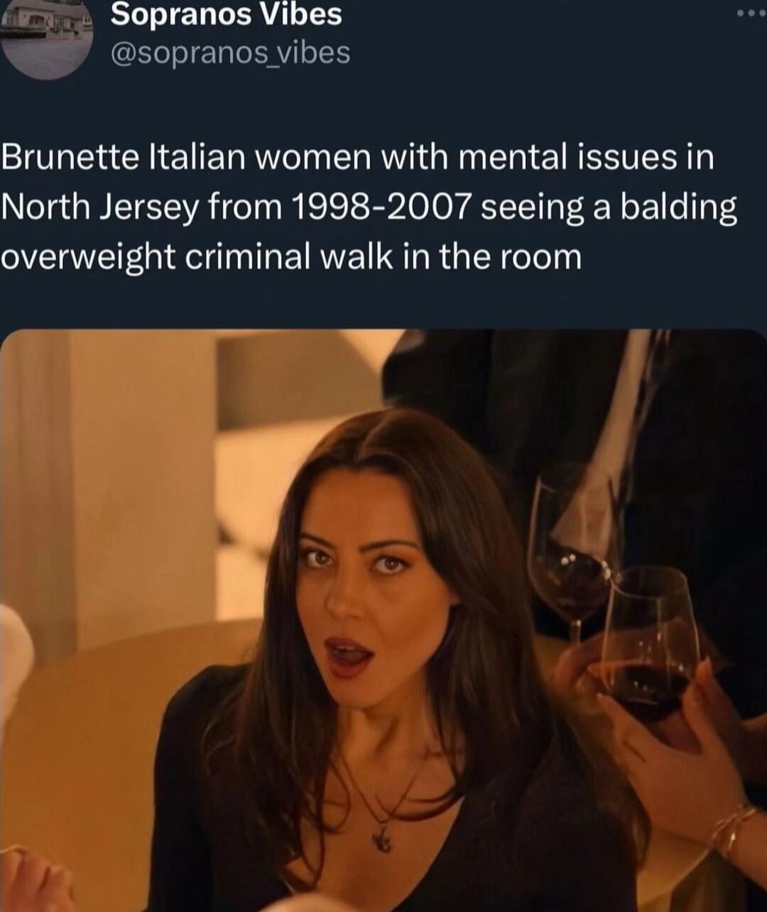 Sopranos Vibes GETIET RV SR CNEN LRI R R E R EVES North Jersey from 1998 2007 seeing a balding overweight criminal walk in the room L R4