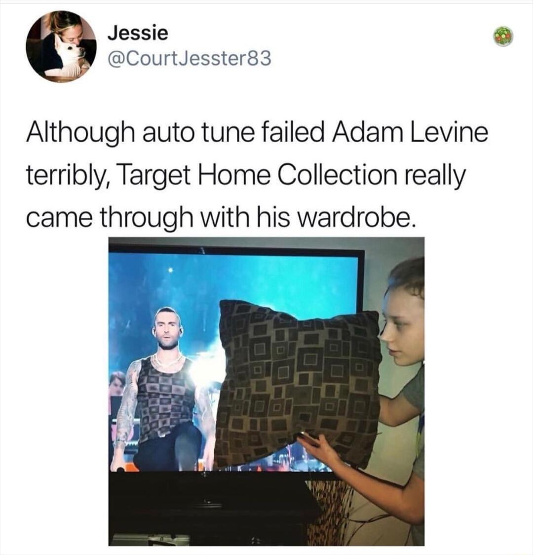 Jessie CourtJes Although auto tune failed Adam Levine terribly Target Home Collection really came through with his wardrobe