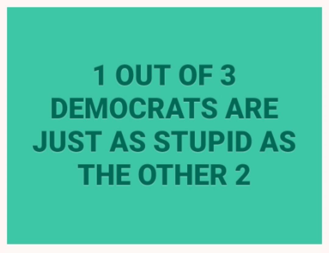 1 OUT OF 3 DEMOCRATS ARE JUST AS STUPID AS THE OTHER 2