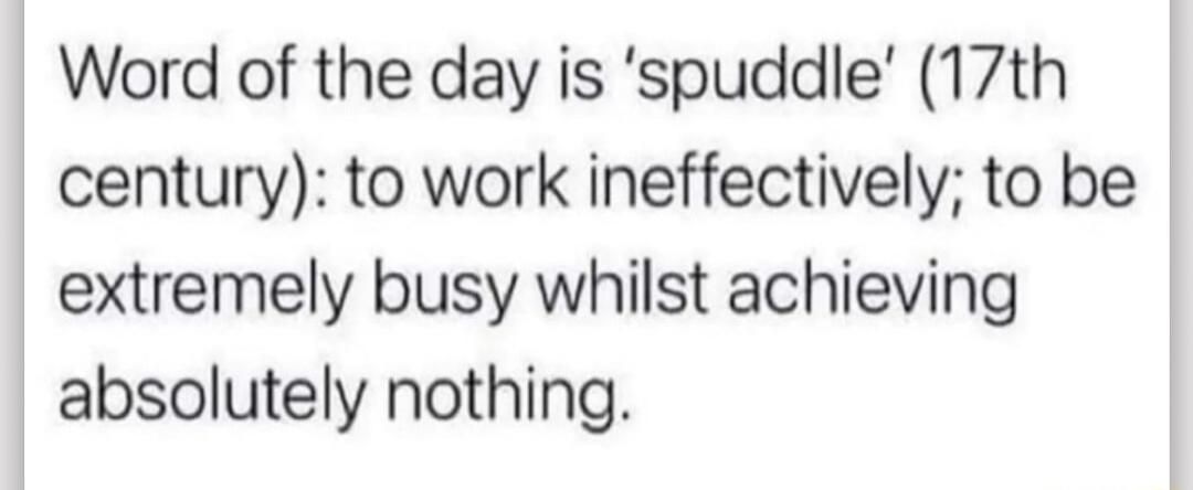 Word of the day is spuddle 17th century to work ineffectively to be extremely busy whilst achieving absolutely nothing