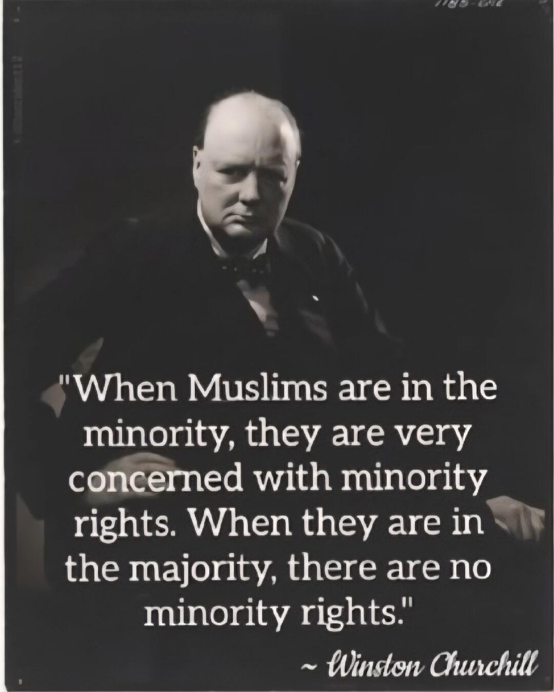 When Muslims are in the minority, they are very concerned with minority rights. When they are in the majority, there are no minority rights. ~ Winston Churchill