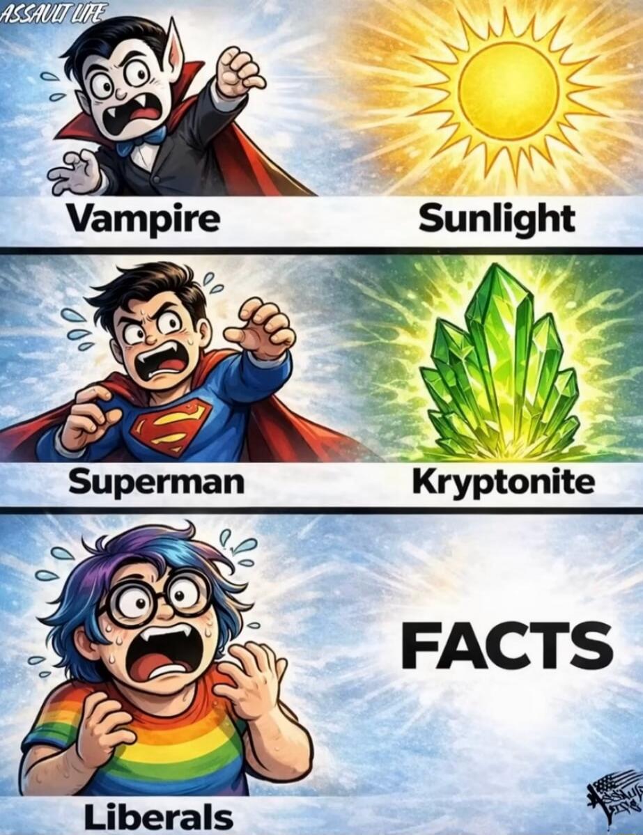 Vampire    Sunlight
Superman    Kryptonite
Liberals    FACTS