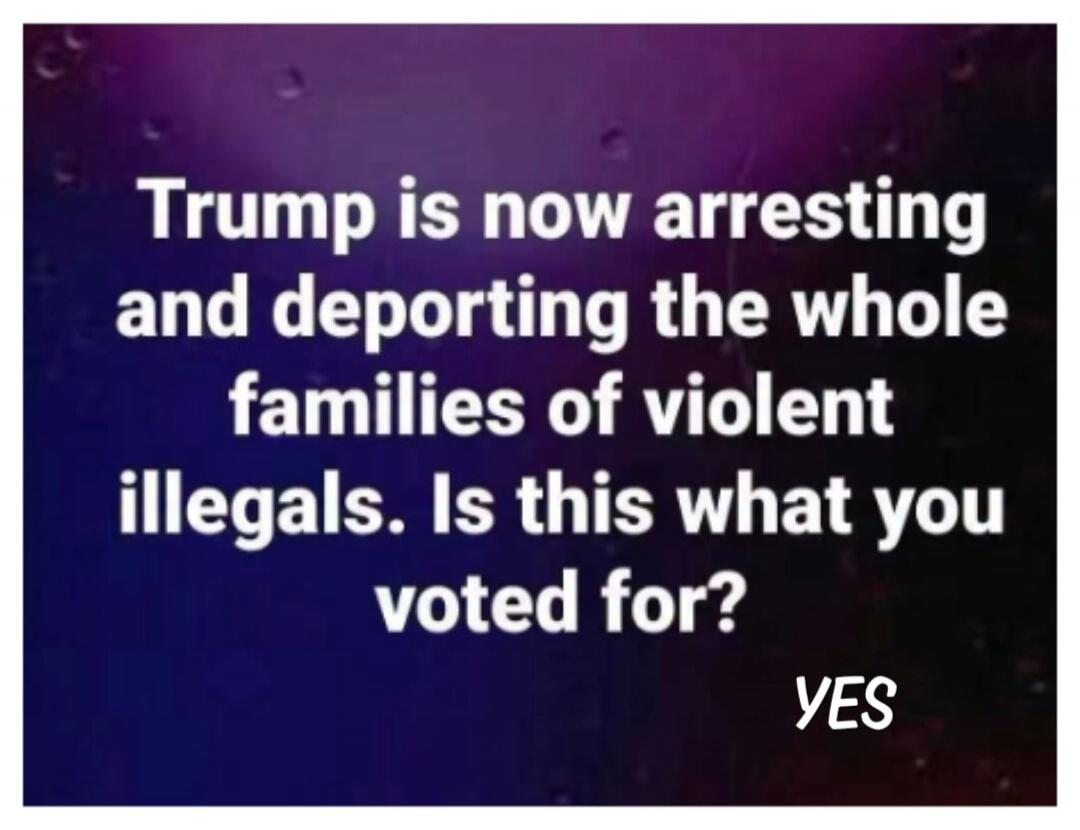 Trump is now arresting and deporting the whole families of violent illegals. Is this what you voted for? YES
