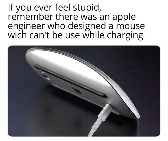 If you ever feel stupid remember there was an apple engineer who designed a mouse wich cant be use while charging