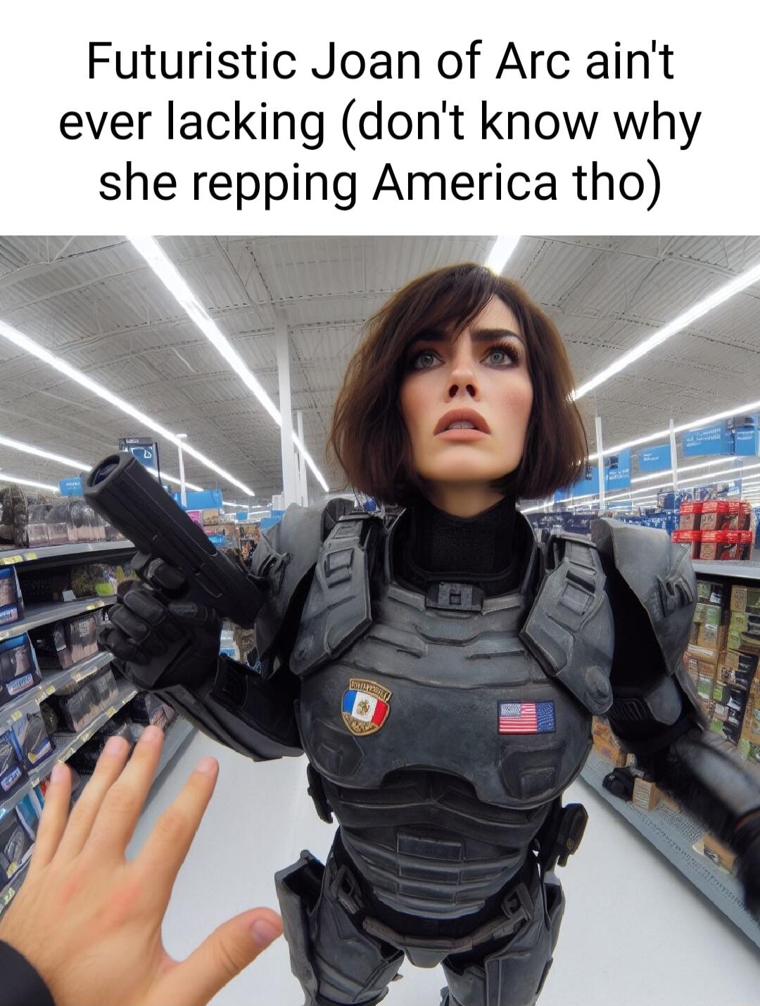 Futuristic Joan of Arc aint ever lacking dont know why she repping America tho