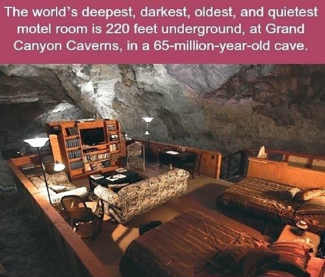 The worlds deepest darkest oldest and quietest motel room is 220 feet underground at Grand Canyon Caverns in a 65 million year old cave
