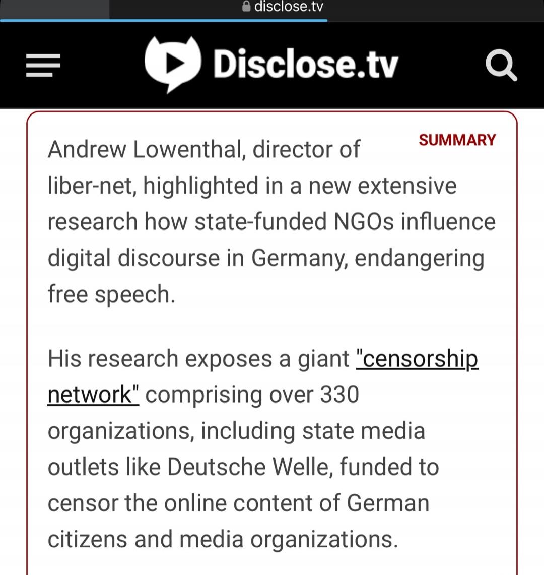 Andrew I Lowenthal, director of liber-net, highlighted in a new extensive research how state-funded NGOs influence digital discourse in Germany, endangering free speech. His research exposes a giant 