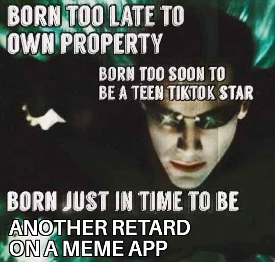 BORNT JOOTATETO OWNPROPERTY BORN T0O S00X T0 BE A TEENJIKTOK STAR i BORN JUST IN TIME TO BE ANOTHER RETARD N JA MEME APP