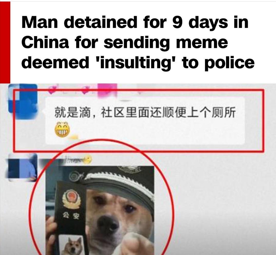 Man detained for 9 days in China for sending meme deemed insulting to police R X BEEIRE LRI