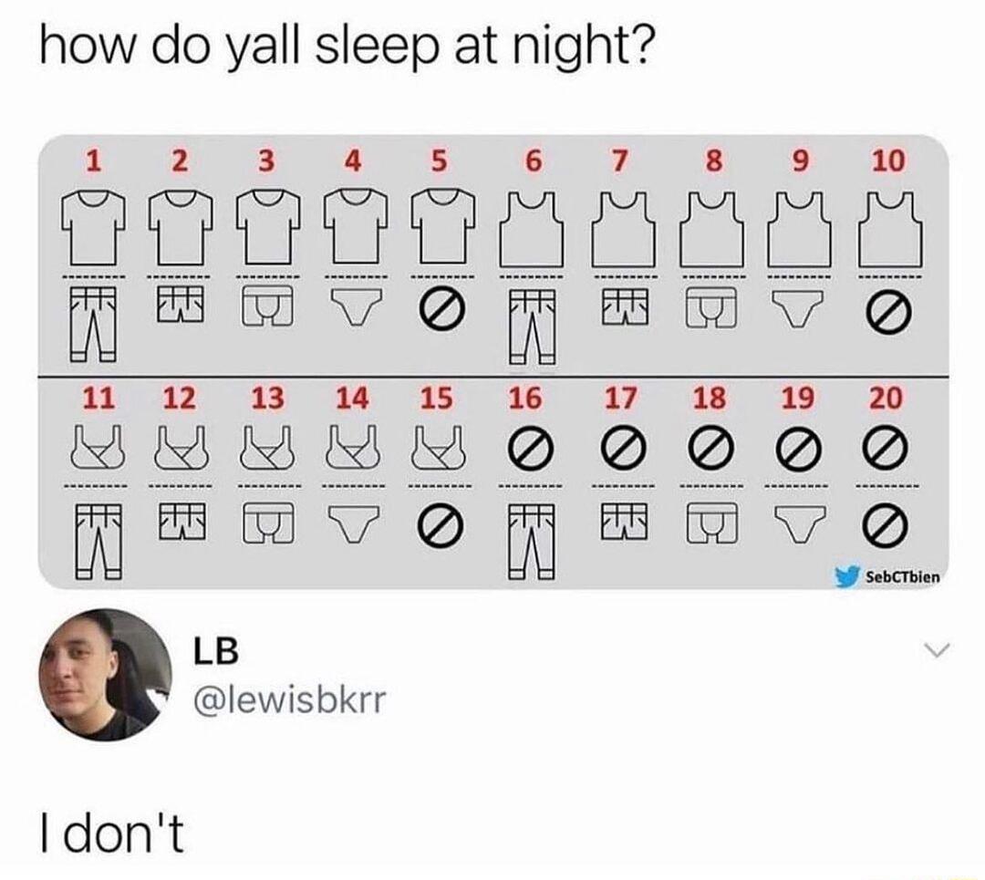 how do yall sleep at night 7 18 1 20 m BE Y 0 BB 4 sebCTbien lewisbkrr 11 12 13 14 15 16 SEEEE 0 0000 LB mxvmxv dont