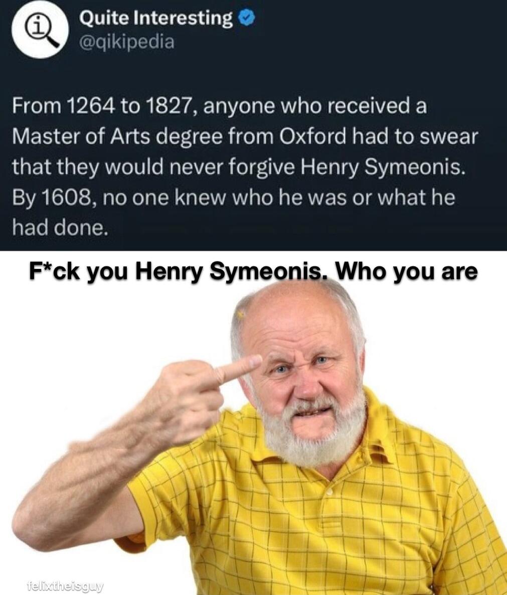 Quite Interesting From 1264 to 1827 anyone who received a Master of Arts degree from Oxford had to swear RGENQGIEANTOTT o B VT T R o T T VARSIV TeTo Ty TN By 1608 no one knew who he was or what he had done