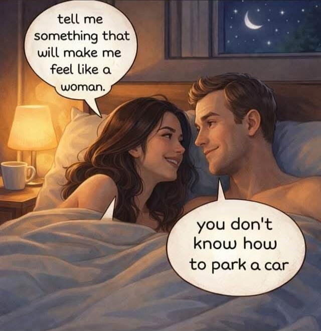 tell me something that will make me feel like a woman.
you don't know how to park a car