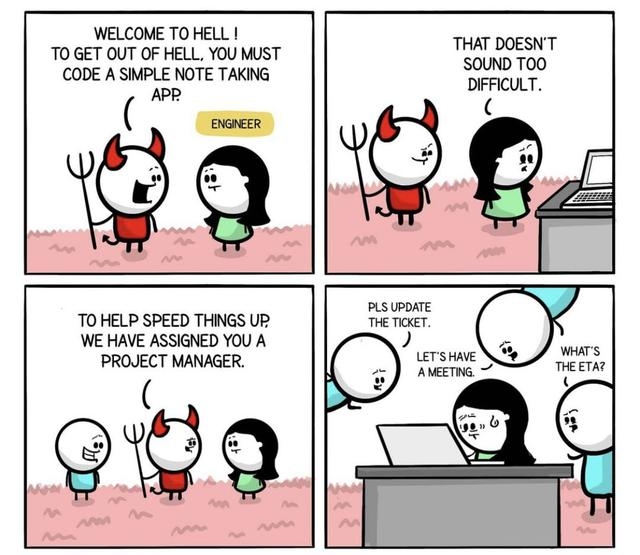 WELCOME TOHELL TOGET OUT OF HELL YOU MUST CODE A SIMPLE NOTE TAKING v THAT DOESNT SOUND T0O DIFFICULT TO HELP SPEED THNGS UR WE HAVE ASSIGNED YOU A PROJECT MANAGER s wone o J S wars tersie N bl e WorkChroriclescom Folowmeon B