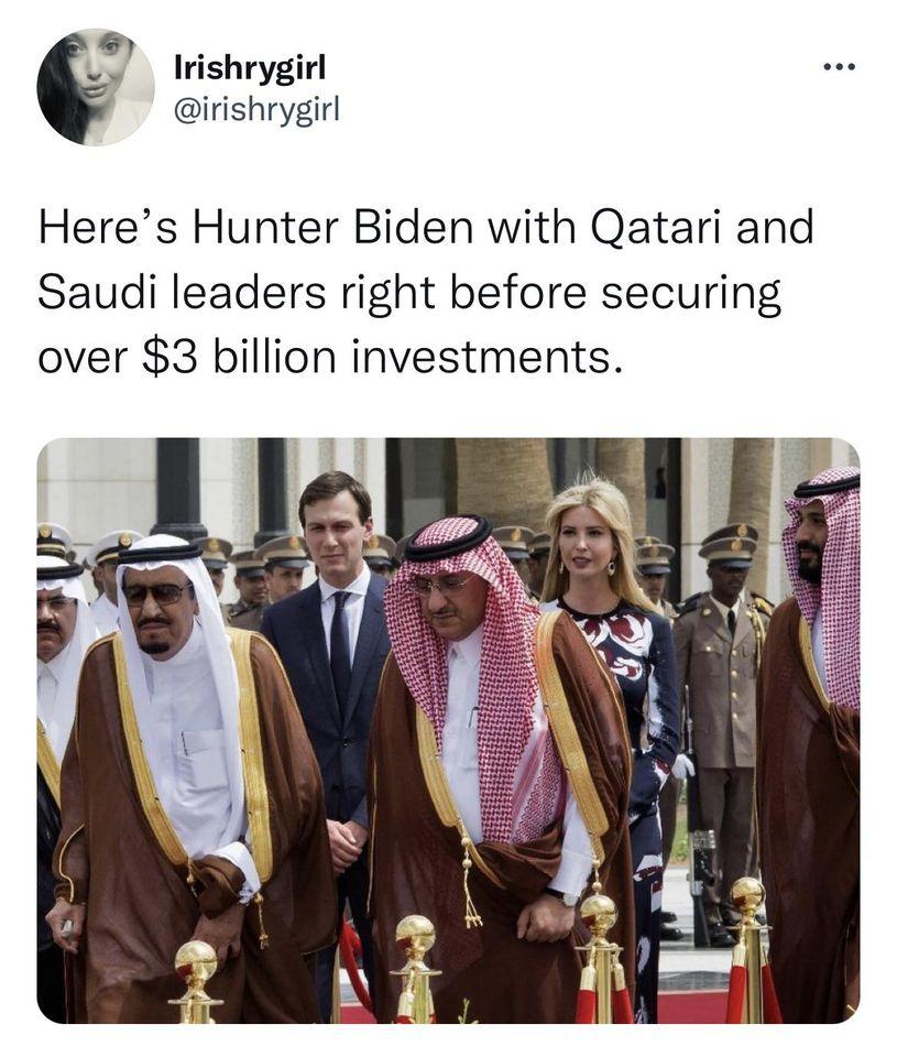 wrishrygirl irishrygirl Heres Hunter Biden with Qatari and Saudi leaders right before securing over 3 billion investments