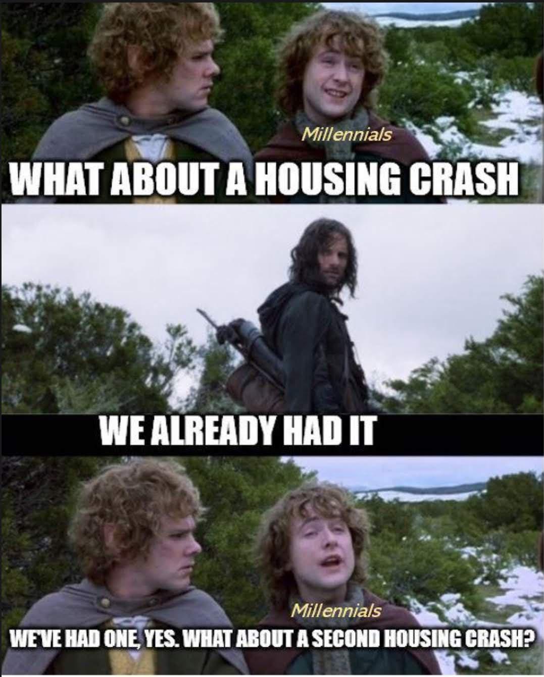 Millennials WHAT IBIIIII AHOUSING CRASH WE llIIElIlY HAD IT N w T8 Millennials WEVE HAD ONE YES WHAT ABOUT A SECOND HOUSING CRASH BV L LA