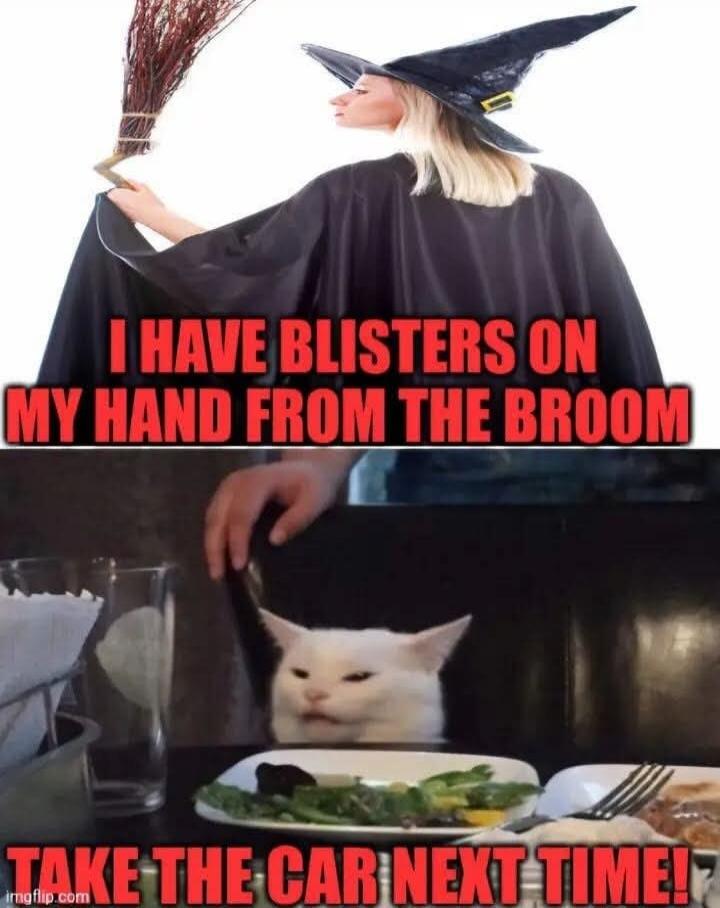 I HAVE BLISTERS ON MY HAND FROM THE BROOM TAKE THE CAR NEXT TIME!