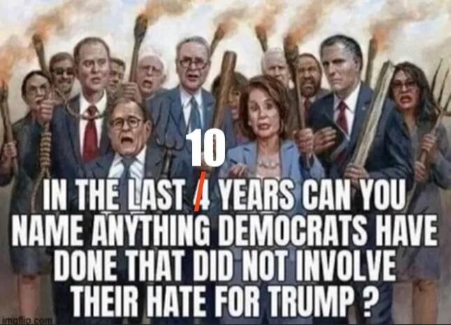 10 In the last 4 years can you name anything Democrats have done that did not involve their hate for Trump?
