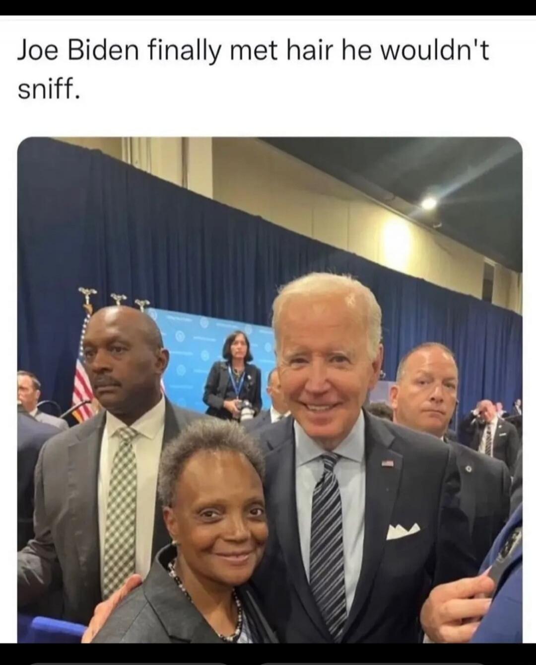 Joe Biden finally met hair he wouldn't sniff.